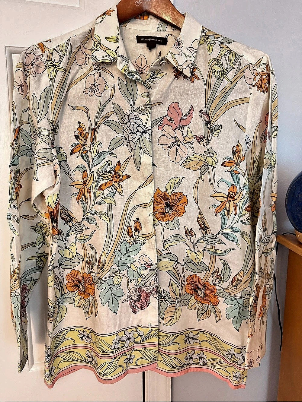 Tommy Bahama Floral Button Down Cream & Orange Large